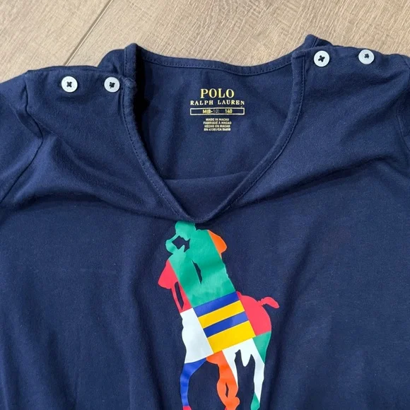 Polo Ralph Lauren Girls Navy Blue Cotton Jersey Pony Romper Girls M 8-10 - Picture 5 of 8